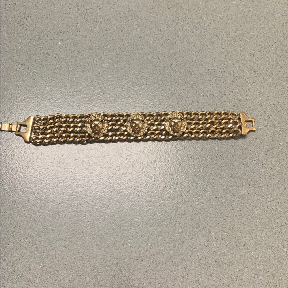 Gold Chain Bracelet with Lion Accents